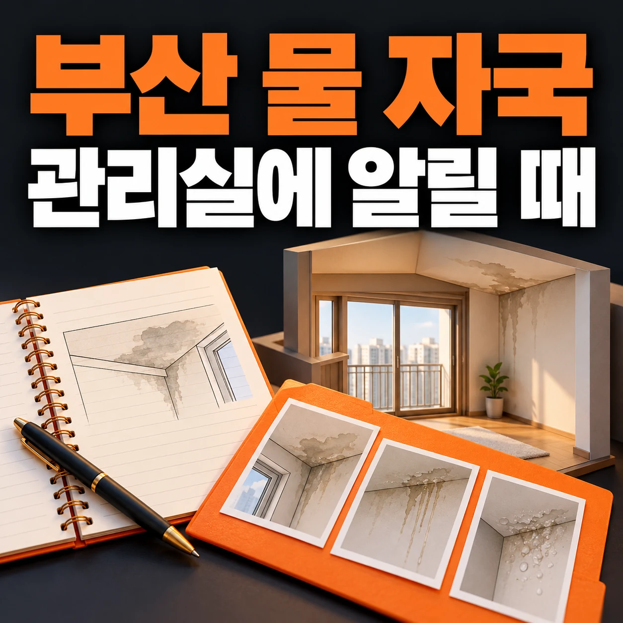 부산 물 자국, 관리실에 알릴 때. 공간 모형과 위치 사진, 관찰 기록장