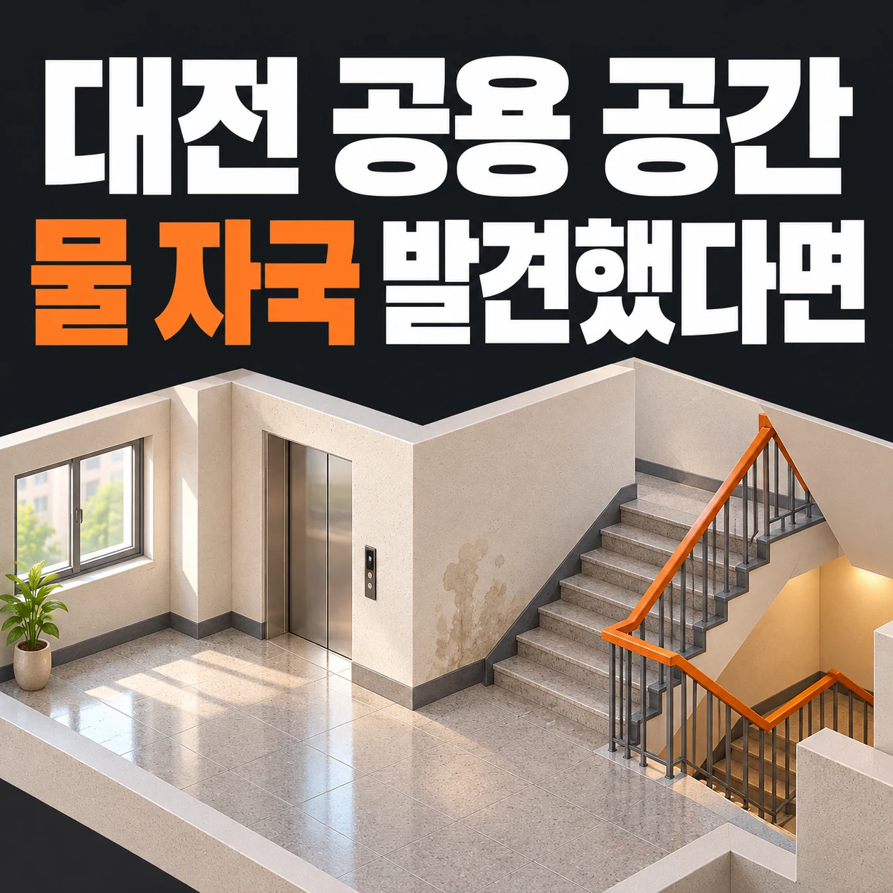 대전 공용 공간, 물 자국 발견했다면. 복도와 계단, 승강기 주변을 나타낸 공간 모형