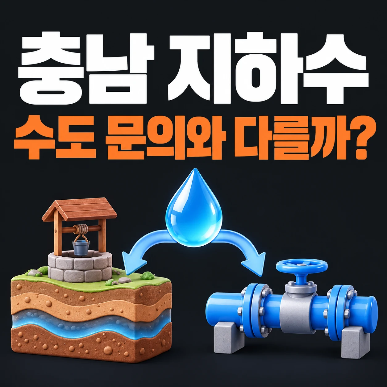 충남 지하수와 상수도 문의 경로 구분을 표현한 설명용 예시 이미지